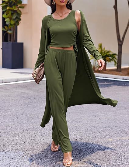 3-teiliges Strickjacken-Westen-Set für Damen mit Kordelzugtaschen – Langärmliges Freizeitoutfit für den eleganten Alltag_voghion.com