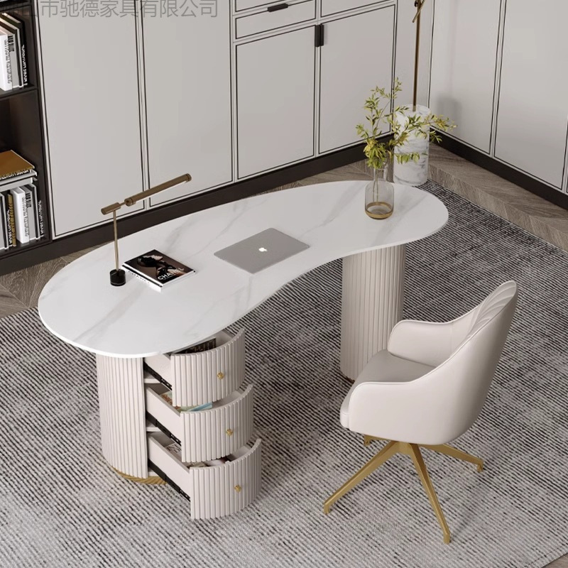 Light Luxury Slate Special-Shaped Office Computer Desk Designer Desk Hospital Medical Beauty Consultation Room Reception Desk and Chairs