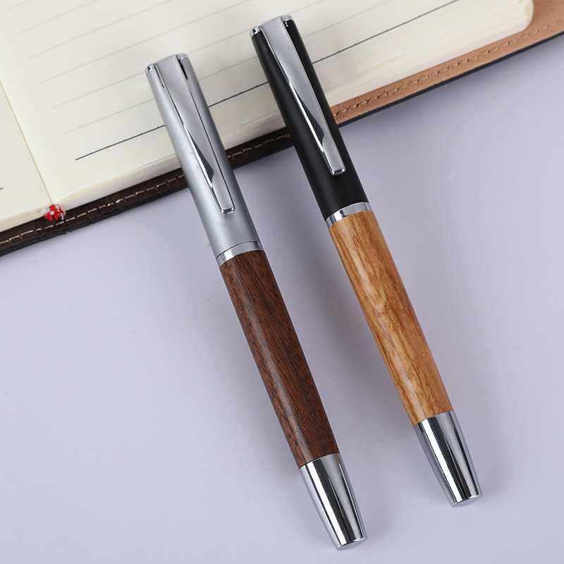 檀木筆批發高顏值商務辦公禮品金屬簽字筆可印logo復古實木中性筆