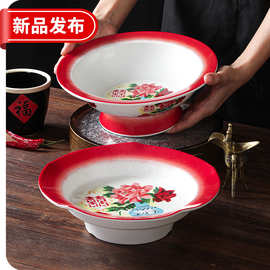 密胺餐具大碗餐厅饭店复古创意汤碗酸菜鱼钵钵鸡仿瓷高脚碗