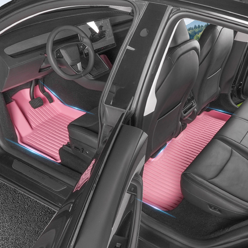Para Tesla 2025 Modelo Y / 3 Nuevo 3D todo el tiempo TPE rosa almohadilla de pie cojín trasero