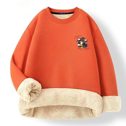 Lamb Wool Hooded Sweatshirt for Men - Winter Thicken Warm Insulated Crew Neck Couple's Top - Unisex Large Size 12