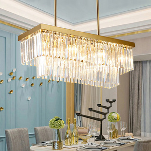 Includes Installation of Restaurant Boom Lamp Titanium Gold Stainless Steel Rectangular Light Luxury Crystal Personalized Bar Simple Dining Room Lamp