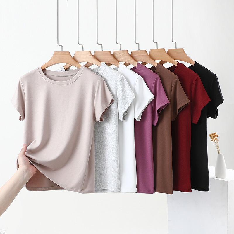 Women's White Elastic Cotton Short-Sleeve T-Shirt, New Round Neck Slim Fit Versatile Base Shirt Women's White Elastic Cotton Short-Sleeve T-Shirt, New Round Neck Slim Fit Versatile Base Shirt