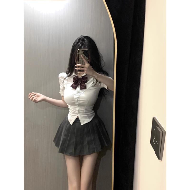 Jk Uniform Spice Girl Stretch Waist Shirt Pure Desire College Style suit Sexy Student Pleated Skirt suit Women Jk Uniform Spice Girl Stretch Waist Shirt Pure Desire College Style suit Sexy Student Pleated Skirt suit Women