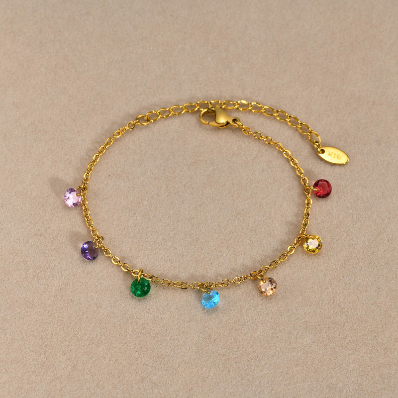 Stainless steel fantasy girl niche flat cross chain 7 color zircon bracelet 18K gold Hua Lanxin jewelry