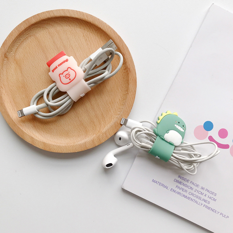 Japonés y coreano creativo Snap auricular cable organizador cable de datos fijo Winder lindo dibujos animados silicona Winder
