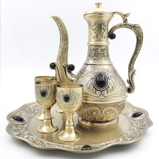 Spot wholesale bronze wine jug antique wind gem yellow wine pot wedding glass tin ware set