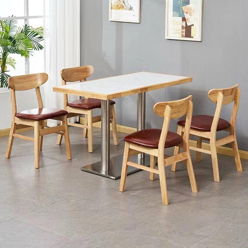 테이블 1개, 의자 4개, 리얼 슬레이트 원목 가장자리 갈색 매트