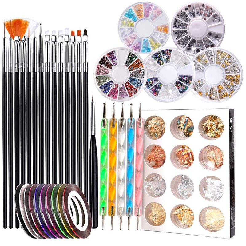 Traje de Arte de uñas transfronterizo hilo de oro y plata caja redonda joyería punto taladro pluma herramienta de Arte de uñas cuidado conjunto completo traje