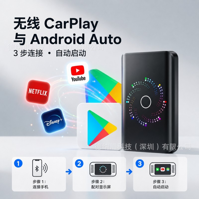 Cross-Border In-Car Wired-To-Wireless Carplay Box 4-in-1 Converter to Android System 14 Android Auto Box