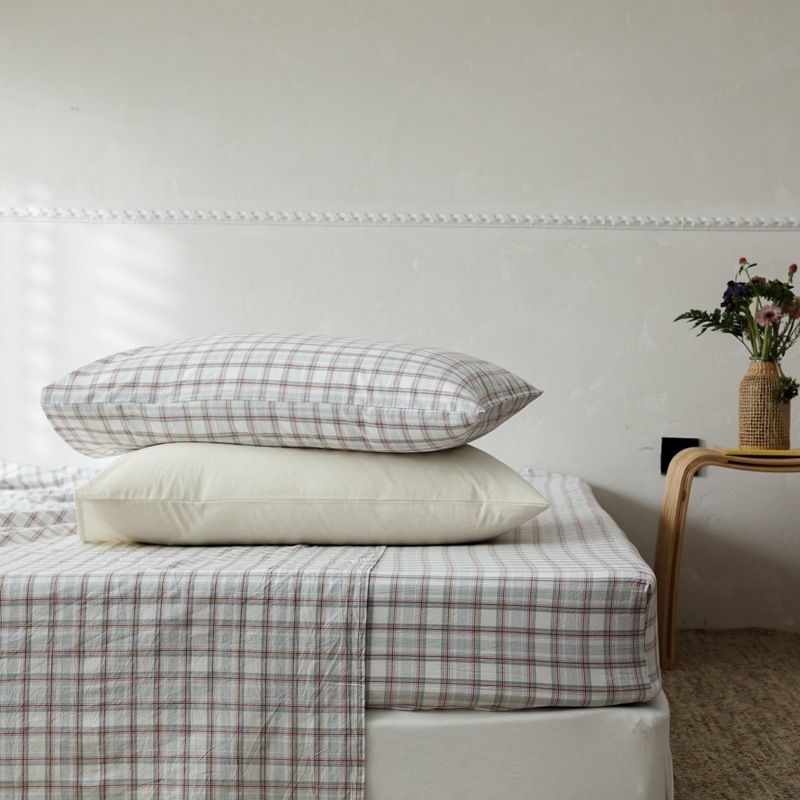 Nordic Minimalist Plaid Cotton Fitted Sheet For Single Bed_voghion.com