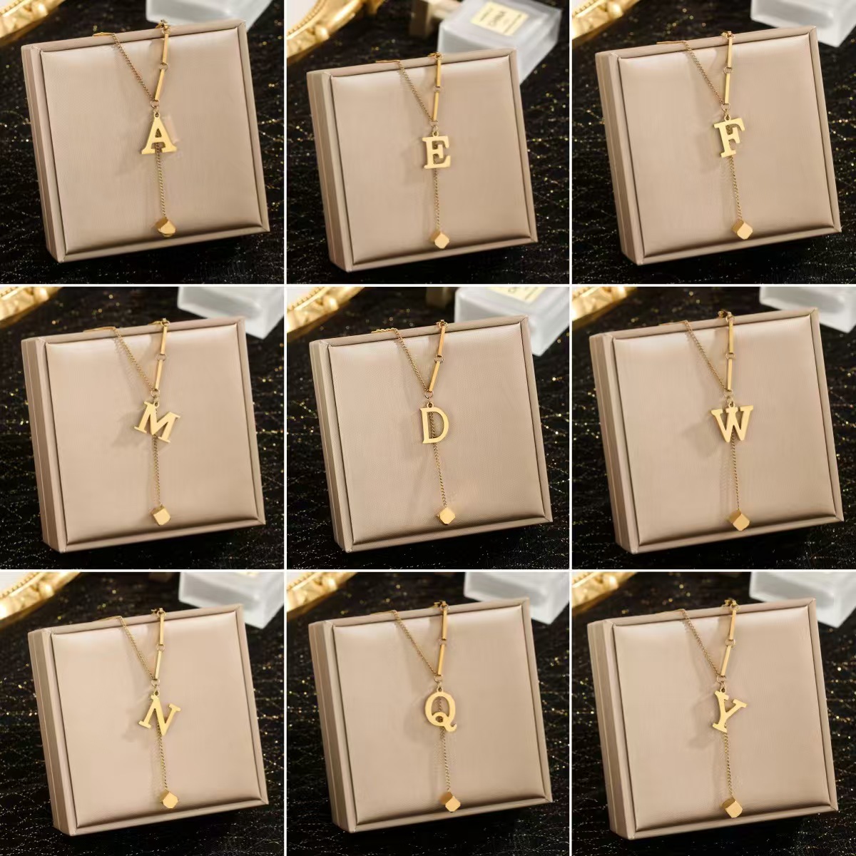 Cross-Border New Titanium Steel Tassel Clavicle Chain Women's European and American Popular 26-Letter Necklace Non-Fading Simple Necklace Accessories