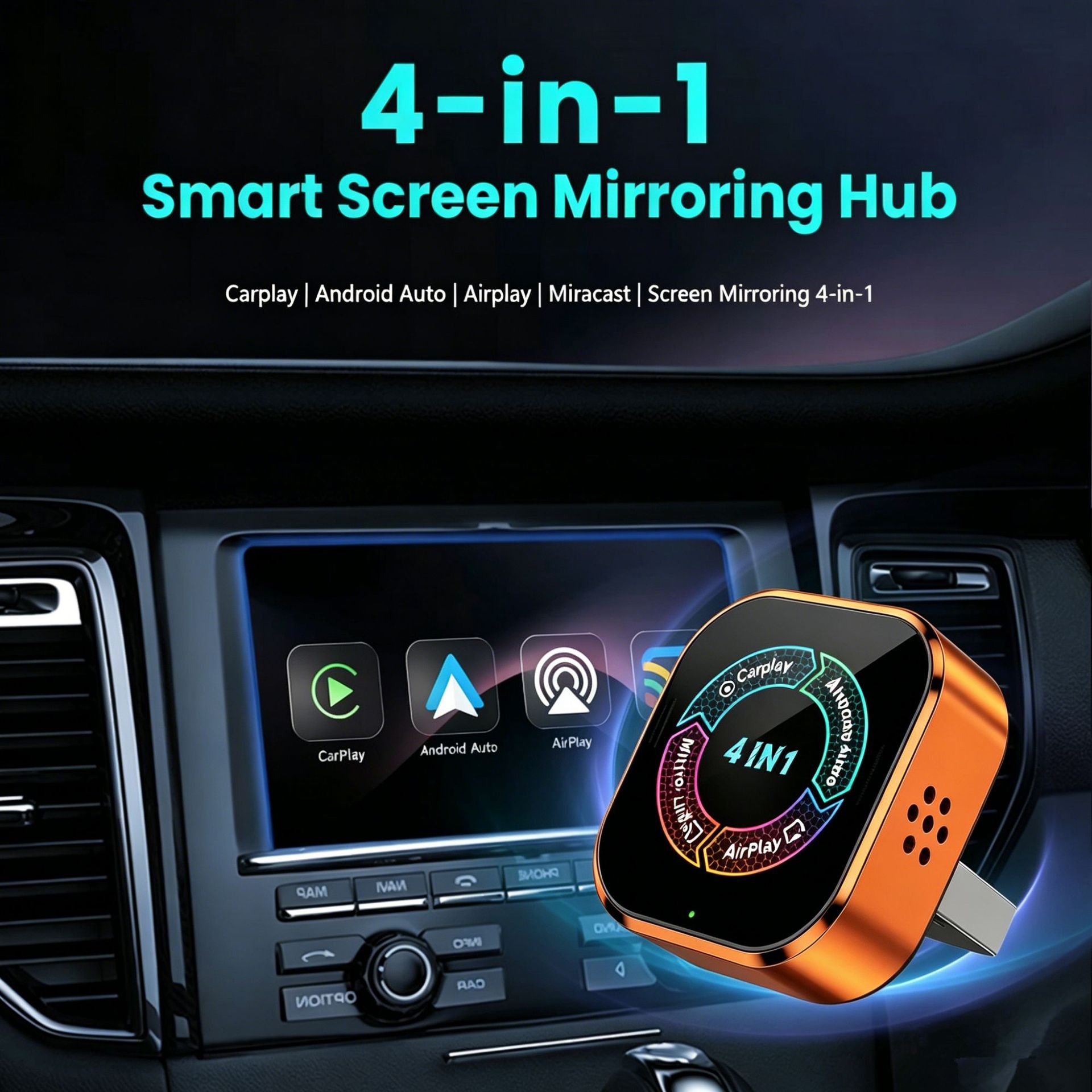 Cross-border four-in-one car-machine connectivity box, intelligent reverse control carplay module, screen mirroring carplay box