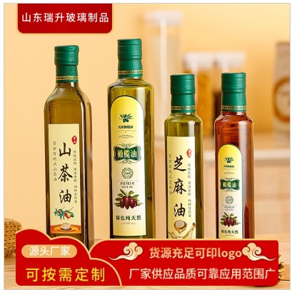 批发方形加厚橄榄玻璃油瓶带盖香油分装瓶核桃油亚麻籽食品级油瓶