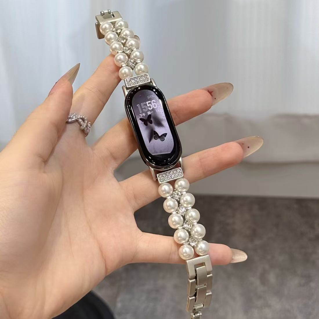 Suitable for Xiaomi 10 Bracelet 98 Small Fragrance Diamond Pearl Chain Huawei Gt5432 Watch Strap Fit4 Bracelet for Women