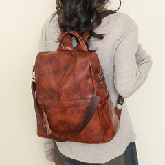 雙肩包女2024跨境新款PU軟皮時尚流蘇女包休閒大容量旅行多用背包