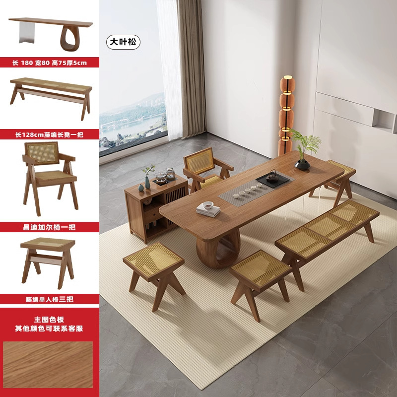 [패션 셀렉션] 1.8m 티 테이블 + 찬디가르 의자 + 싱글 스툴_3 + 1.28m 등나무 벤치 (큰 잎 소나무)