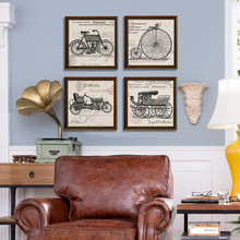 美式乡村复古老式自行车装饰画 玄关书房咖啡厅古董车挂画 壁画