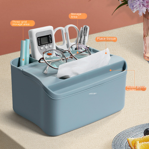 Nordic-style plastic tissue box for living room desk, multi-functional tissue holder, household and wholesale tissue box