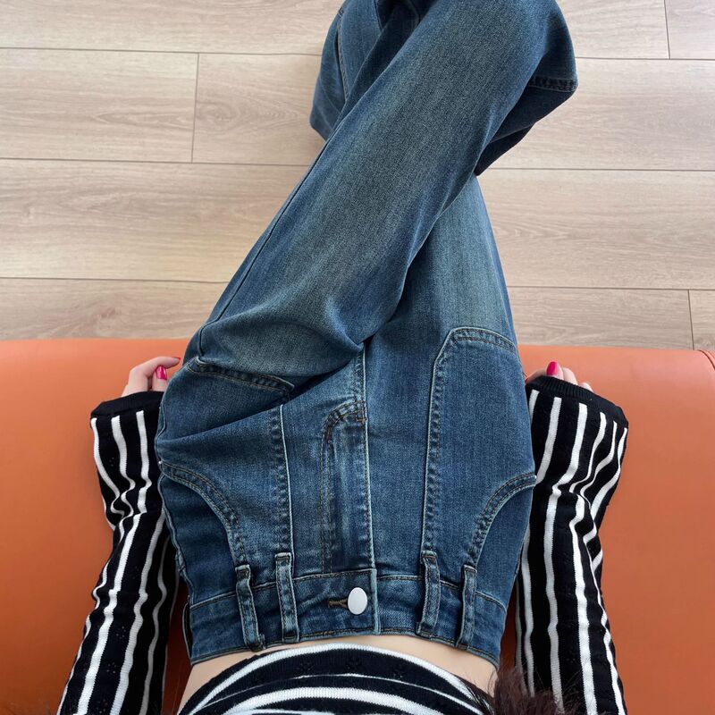 Dark Retro Jeans for Women Spring & Fall New High-Waisted Loose Straight Narrow Wide-Leg Washed Blue Floor-Length Pants Dark Retro Jeans for Women Spring & Fall New High-Waisted Loose Straight Narrow Wide-Leg Washed Blue Floor-Length Pants