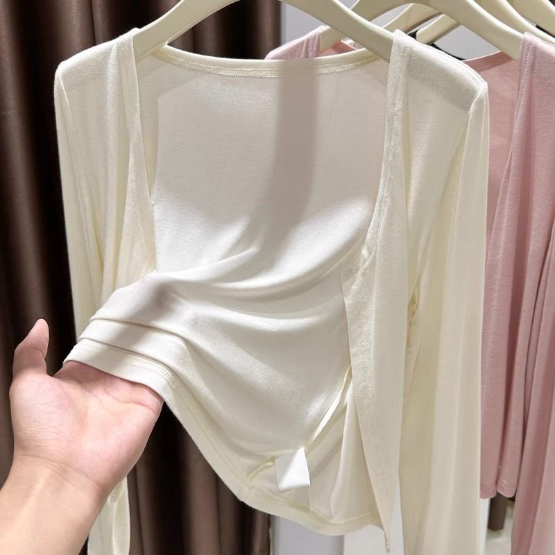 Super Hand-Feeling Modal Cotton Short Sunscreen Clothing Women's Summer New Dopamine Super Elastic Shawl Thin Blouse Top Super Hand-Feeling Modal Cotton Short Sunscreen Clothing Women's Summer New Dopamine Super Elastic Shawl Thin Blouse Top