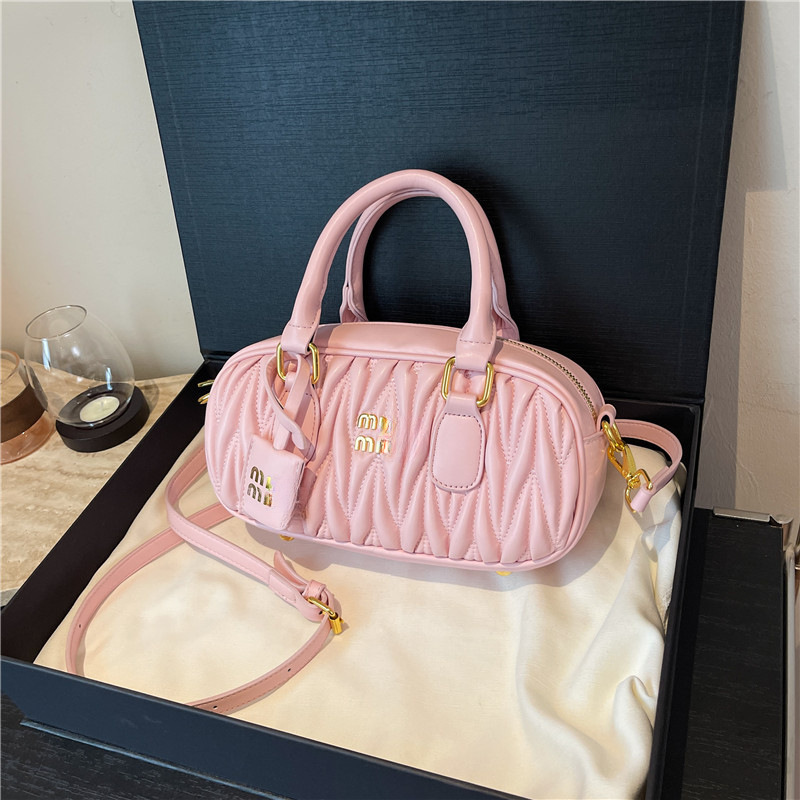 跨境bags2025新款MIU皱褶手提单肩包保龄球女包时尚斜挎枕头包包|undefined