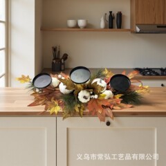 国境を越えた新しい秋のカエデの葉カボチャ燭台ダイニングテーブル暖炉の装飾品ディナーの雰囲気