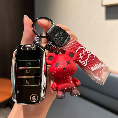 Car key bag – Women's Cross - kia-b-folding-3-keys-single-shell-black-red-violent-bear-pendant
