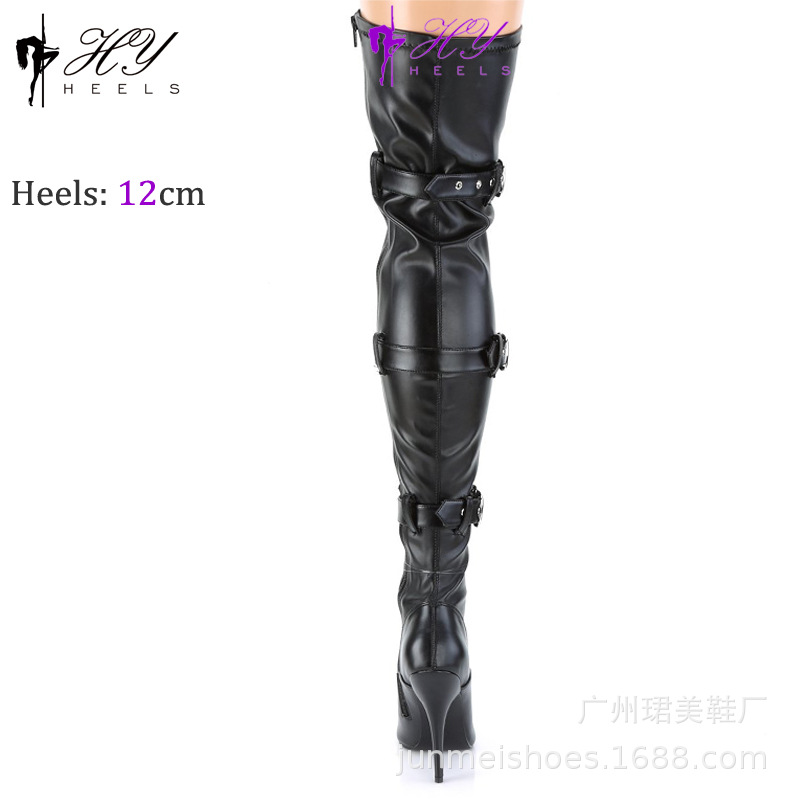 Bốt nữ cổ dài quá đầu gối gót nhọn 12cm khóa mặt mờ — Màu đen, Không trả lại hoặc trao đổi, Màu bạc
