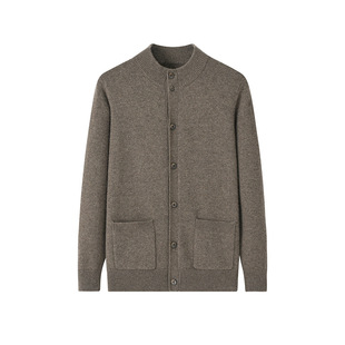 Inner Mongolia Cashmere Cardigan Men's Half Turtleneck 40 Velvet Pure Color with Pockets Single-Breasted Casual Knitted Jacket to Heattech
