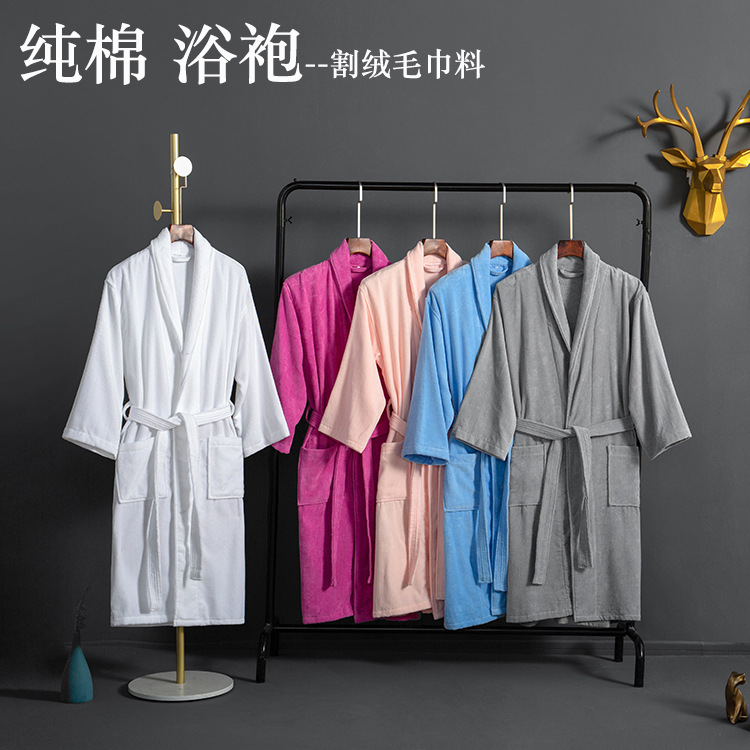 五星级酒店浴袍浴衣宾馆睡袍纯棉翻领款男女情侣长款四季定制logo|ru