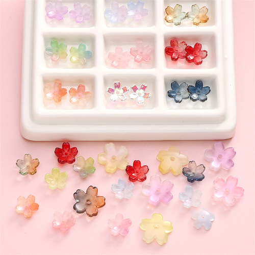 Glass 3D hole gradient cherry blossom bead DIY handmade bracelet necklace earring flower holder bead accessories