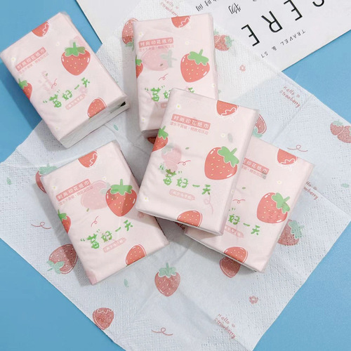Printed handkerchief paper strawberry printed paper towel student portable small package paper facial tissue toilet paper colorful napkin