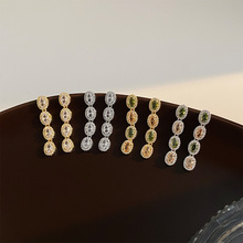 新款时尚高级感椭圆锆石流苏设计精致轻奢耳环个性简约百搭气质女