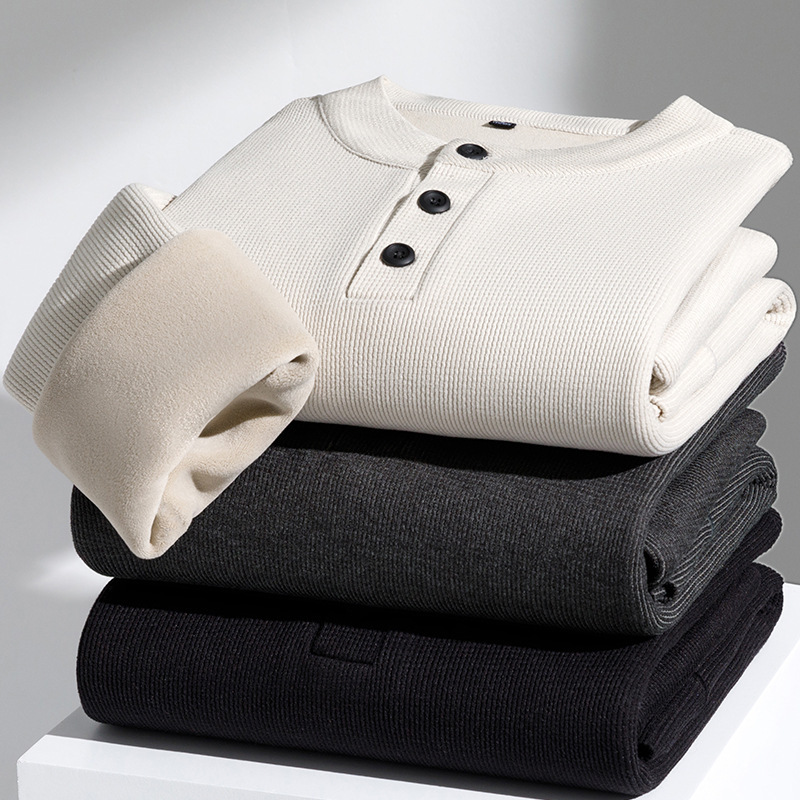 Lei Jun's Same Style Round Neck Knitted T-Shirt Sheep Wool Men's Velvet Sweatshirt Middle-Aged Dad's Men's Sweatshirt Jacket