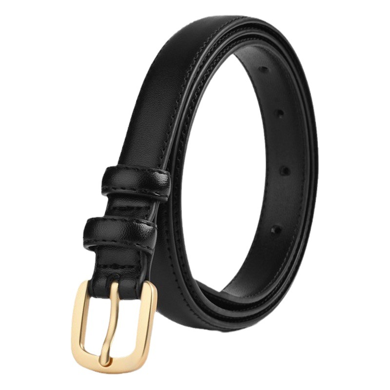 Cinturón de cuero para mujer hebilla simple moda versátil negro clásico