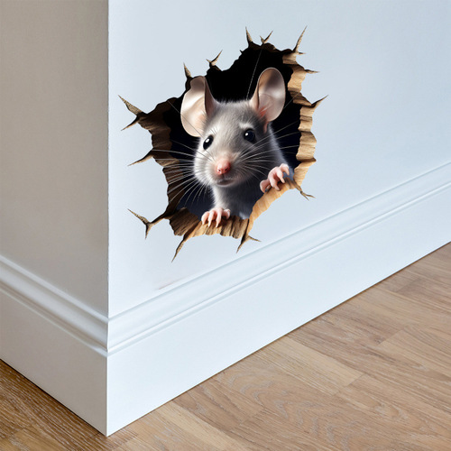 Grey Melancholy 3D Effect Probe Mouse Hole Living Room Bedroom Entrance Home Decor Background Wall Decal