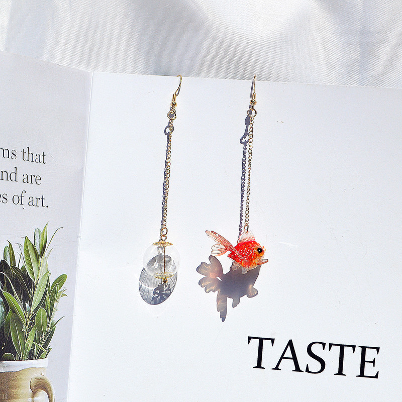 1 Pair Quantity Chinoiserie Fish Resin Asymmetrical Women's Drop Earrings 1 Pair