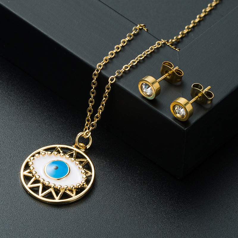 European And American Brass Inlaid Zircon Pendant Necklace Eyes Jewelry Set display picture 4