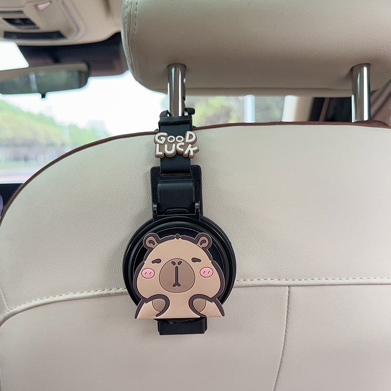 Aika Car Storage Box Multifunctional Hook Car Interior Rear Seat Back Cup Holder (Car cup holder/beverage holder) - cup-holderhook-2-in-1-black-squinting-capybara