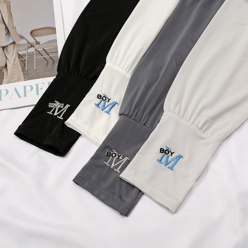 夏季新款防曬袖套刺繡字母冰絲燈籠袖戶外騎行開車護手臂冰袖批發