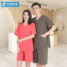 2024年新款高档竹节棉泰式浴服桑拿服汗蒸服纯棉洗浴服男女套装