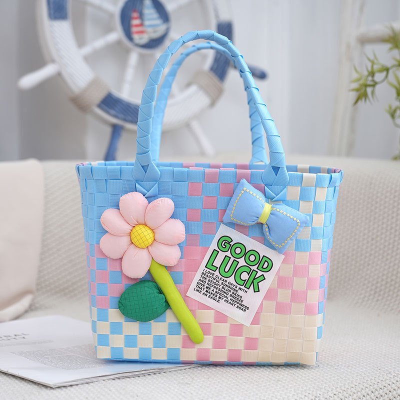 織りキャベツバスケットバッグ DIY お土産バッグ小さなバッグカラフルなハンドバッグレディースハンドバッグ女性|undefined