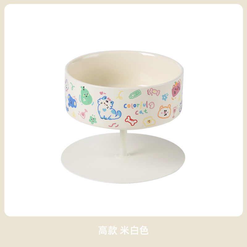 Cerámica alta pierna para gatos cuello de protección de altura anti-derrumbe tazón de grano para beber tazón de graffiti tazón para perros y gatos artículos para mascotas