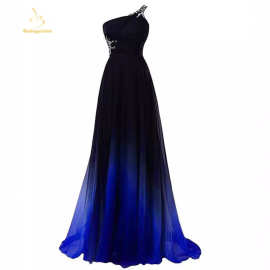 2021亚马逊新款单肩渐变雪纺舞会表演晚礼服订珠主持派对礼服长裙