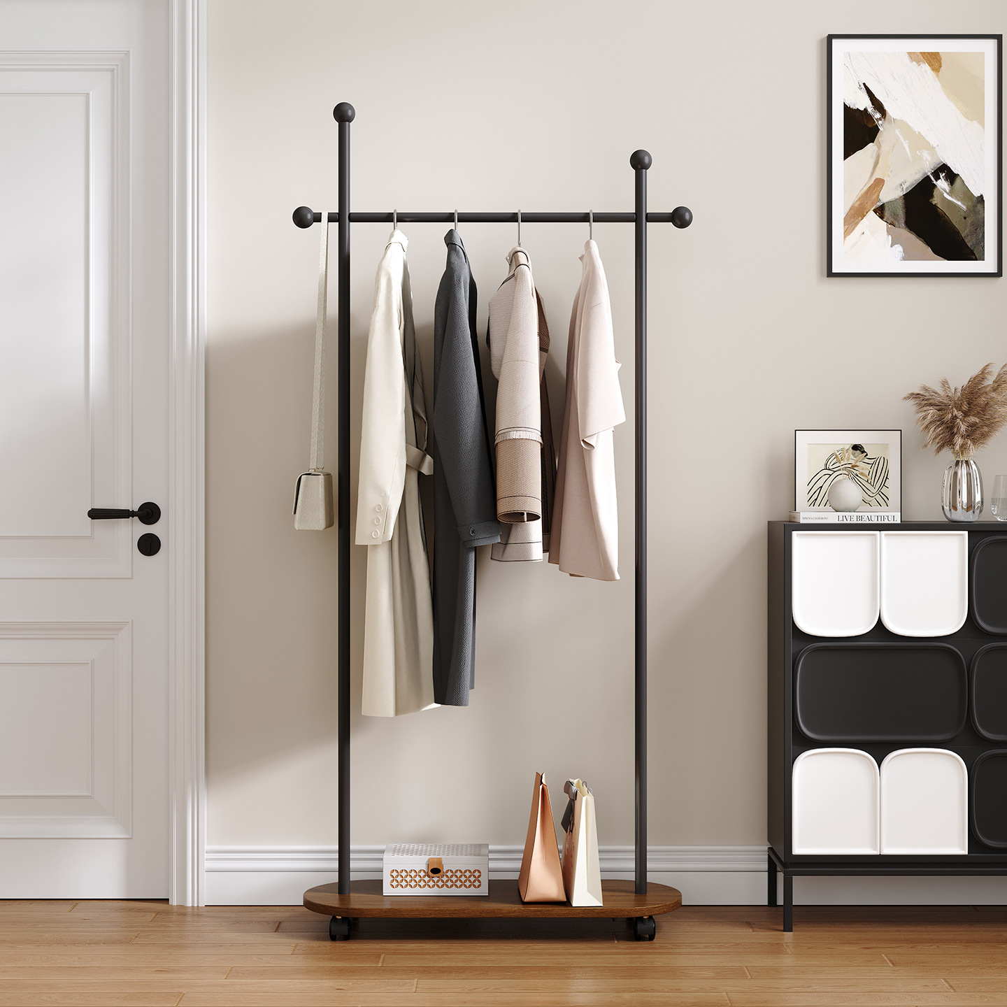 Floor-Standing Bedroom Coat Rack Iron Retro Room Clothes Storage Rack Home Living Room Removable Clothes Rack