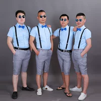 Светло-голубая рубашка для жениха, мужской короткий рукав, 7-точечные брюки, костюм для лета, свадебный наряд для брата, выпускной, деловой стиль, барбер.