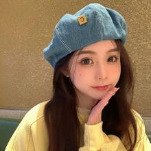 牛仔贝雷帽子女春秋韩版云朵水洗贝雷帽百搭蓓蕾画家帽日系报童帽