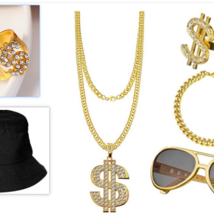 Cosplay hip hop inconformista retro punk dólar collar exagerado gran cadena de oro pescador sombrero partido hombres vestir